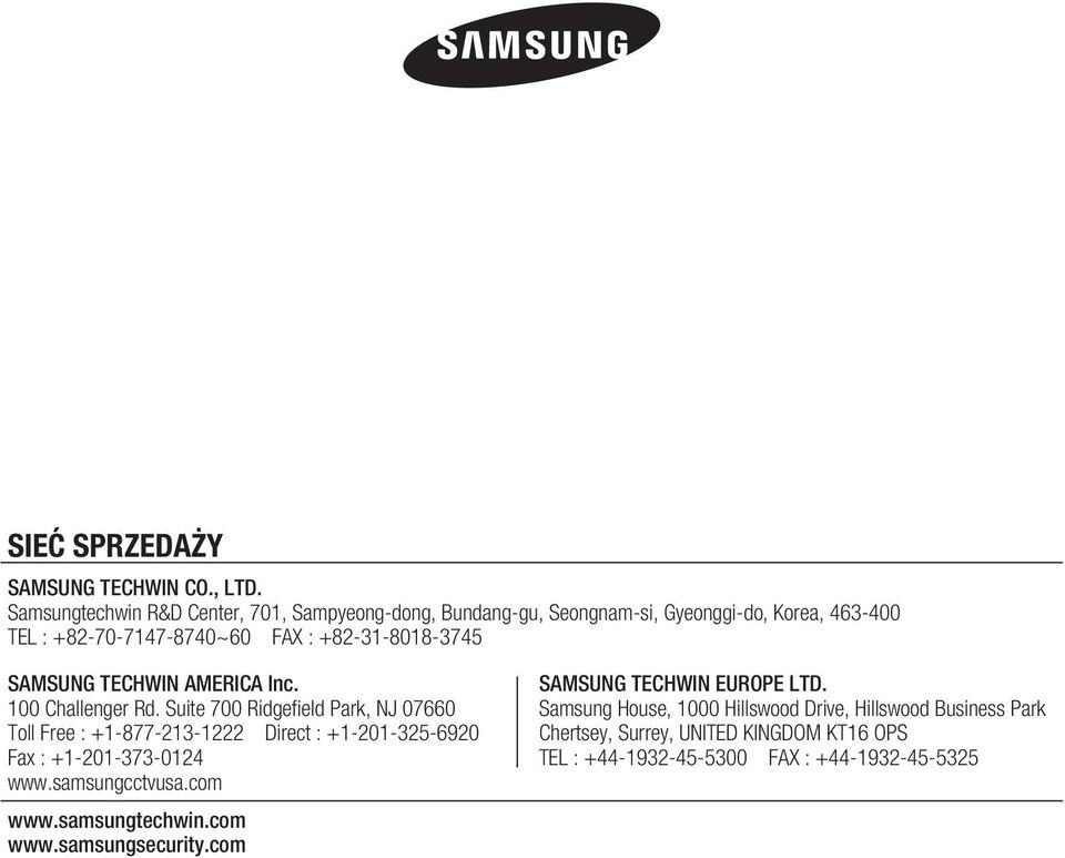 SAMSUNG TECHWIN AMERICA Inc. 100 Challenger Rd.