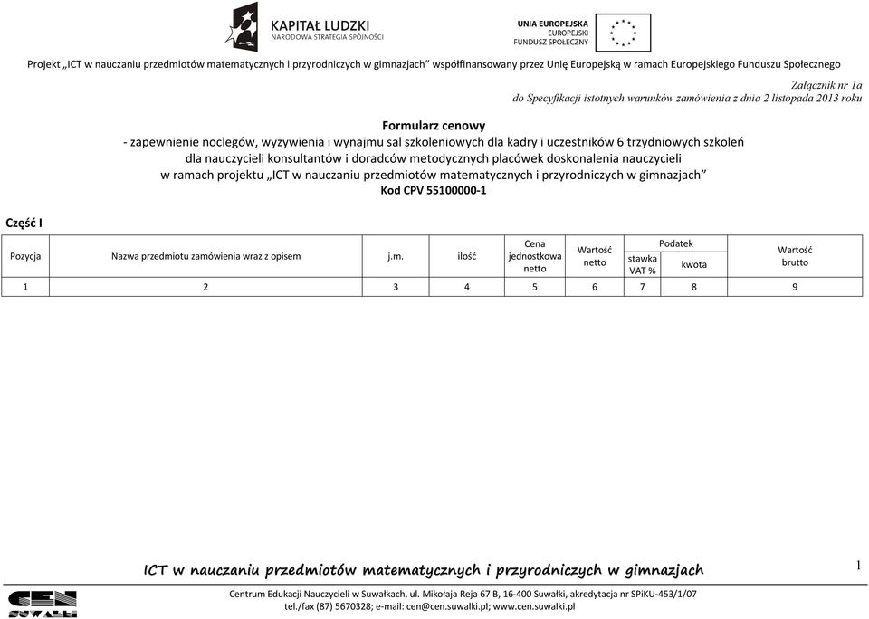 trzydniowych szkoleń dla nauczycieli konsultantów i doradców metodycznych placówek doskonalenia nauczycieli w ramach projektu Kod CPV 55100000-1