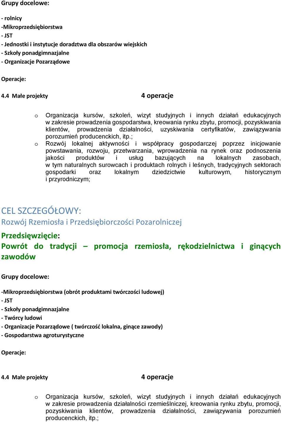działalnści, uzyskiwania certyfikatów, zawiązywania przumień prducenckich, itp.