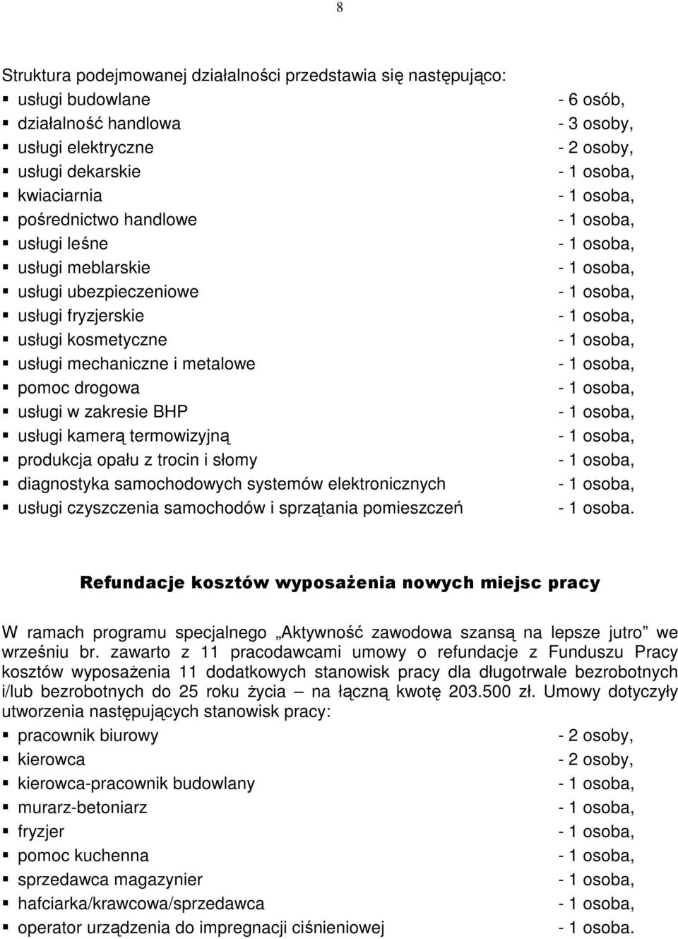 diagnostyka samochodowych systemów elektronicznych usługi czyszczenia samochodów i sprzątania pomieszczeń - 6 osób, - 3 osoby, - 2 osoby, - 1 osoba.