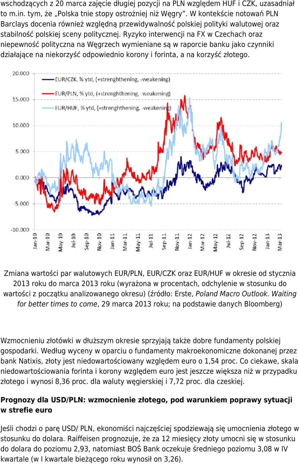 Ryzyko interwencji na FX w Czechach oraz niepewność polityczna na Węgrzech wymieniane są w raporcie banku jako czynniki działające na niekorzyść odpowiednio korony i forinta, a na korzyść złotego.