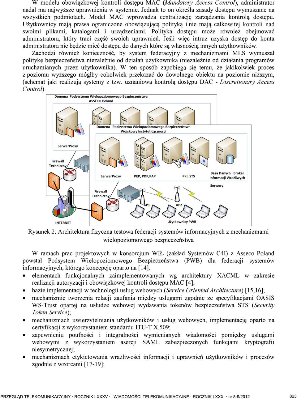 Architektura fizyczna testowa federacji systemów informacyjnych z mechanizmami W ramach prac projektowych w konsorcjum Systemów C4I) z Asseco Poland Podsystem Wielopoziomowego B (PWB) dla federacji