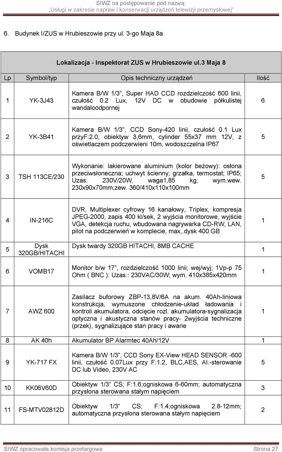 0, obiektyw 3,mm, cylinder x37 mm V, z oświetlaczem podczerwieni 0m, wodoszczelna IP7 3 TSH 3CE/30 przeciwsłoneczna; uchwyt ścienny; grzałka, termostat; IP; Uzas: 30V/0W, waga,8 kg; wym.wew.