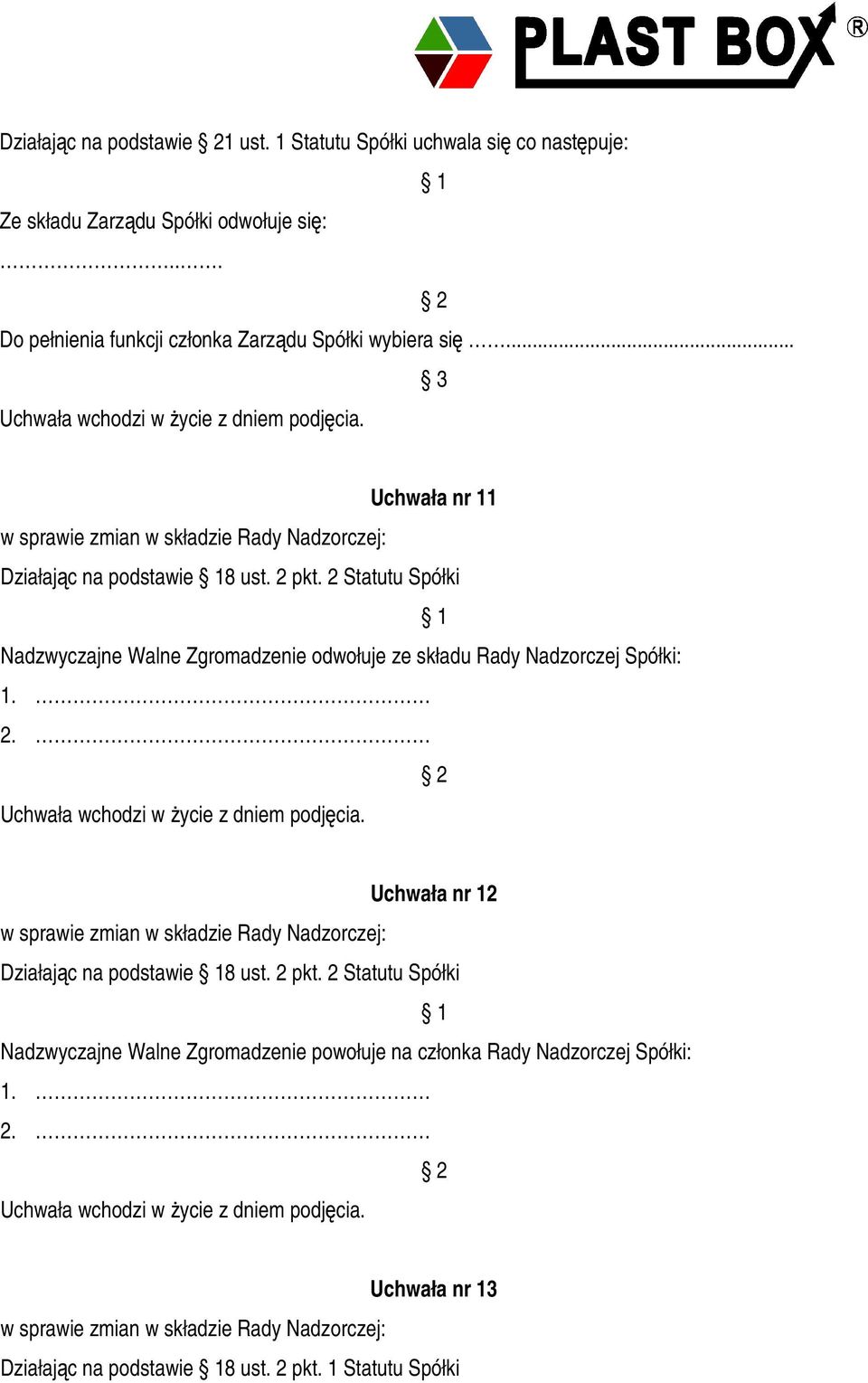 2 Statutu Spółki Nadzwyczajne Walne Zgromadzenie odwołuje ze składu Rady Nadzorczej Spółki: 1. 2.