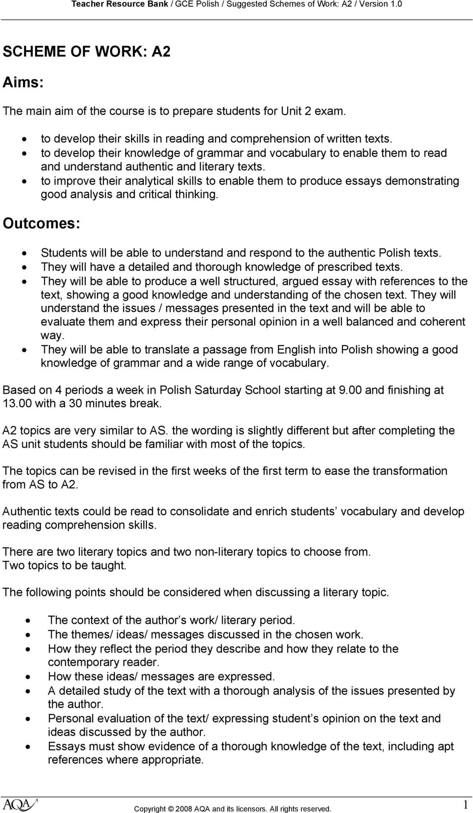 to improve their analytical skills to enable them to produce essays demonstrating good analysis and critical thinking.