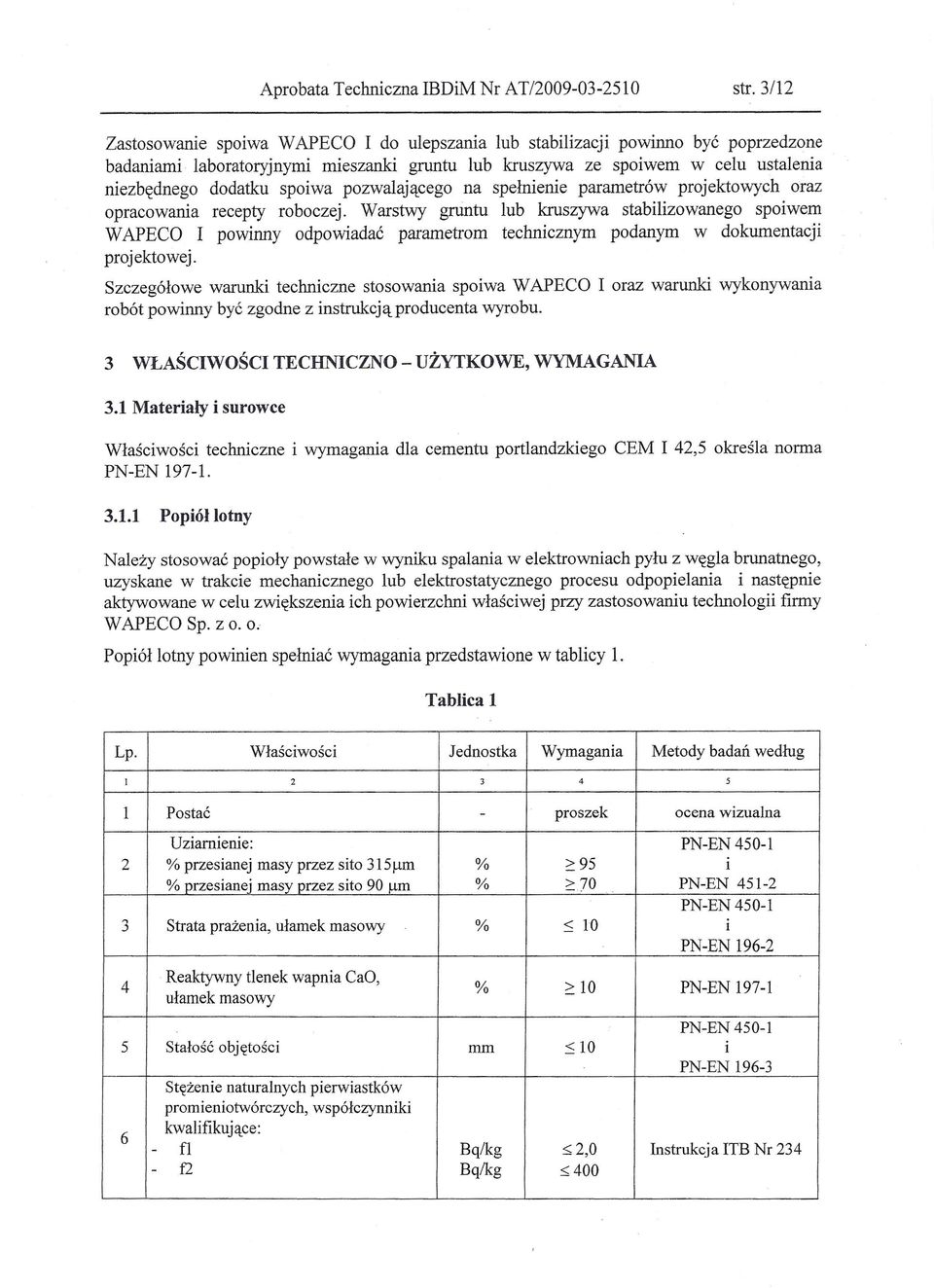 pozwalającego na spełnienie parametrów projektowych oraz opracowania recepty roboczej.