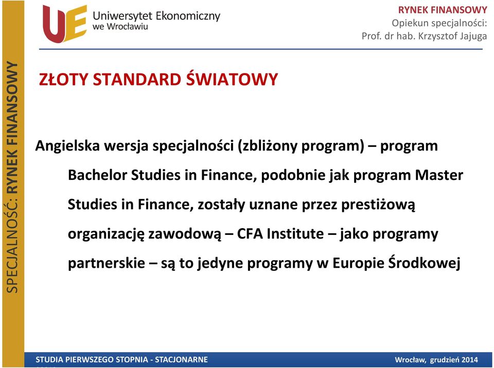 in Finance, zostały uznane przez prestiżową organizację zawodową CFA