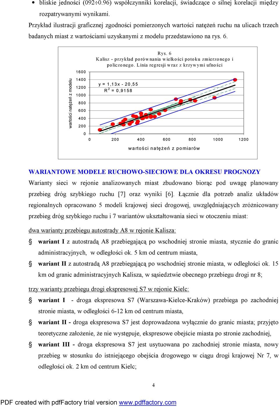 wartości natężeń z modelu 1600 1400 1200 1000 800 600 400 200 0 Rys. 6 Kalisz - przykład porównania wielkości potoku zmierzonego i policzonego.