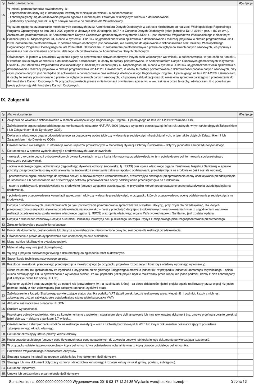 informacjami zawartymi w niniejszym wniosku o dofinansowanie; - partner/rzy spełnia/ją warunki w tym samym zakresie co określone dla Wnioskodawcy.