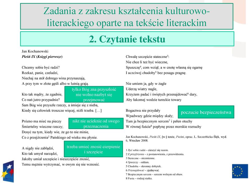 tylko Bóg zna przyszłość nie wolno nazbyt się przejmować Sam Bóg wie przyszłe rzeczy, a śmieje się z nieba, Kiedy się człowiek troszcze więcej, niźli trzeba.