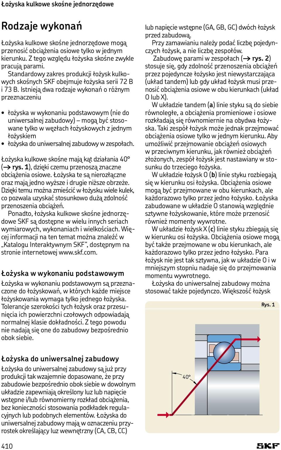 Istnieją dwa rodzaje wykonań o różnym przeznaczeniu łożyska w wykonaniu podstawowym (nie do uniwersalnej zabudowy) mogą być stosowane tylko w węzłach łożyskowych z jednym łożyskiem łożyska do