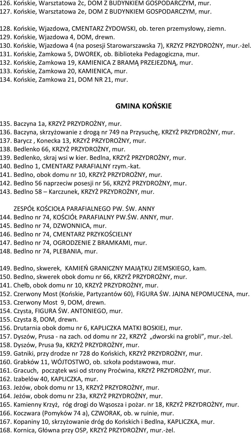 Biblioteka Pedagogiczna, mur. 132. Końskie, Zamkowa 19, KAMIENICA Z BRAMĄ PRZEJEZDNĄ, mur. 133. Końskie, Zamkowa 20, KAMIENICA, mur. 134. Końskie, Zamkowa 21, DOM NR 21, mur. GMINA KOŃSKIE 135.