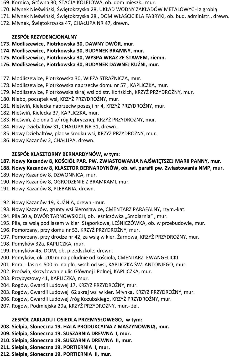 Modliszewice, Piotrkowska 30, DAWNY DWÓR, mur. 174. Modliszewice, Piotrkowska 30, BUDYNEK BRAMNY, mur. 175. Modliszewice, Piotrkowska 30, WYSPA WRAZ ZE STAWEM, ziemn. 176.