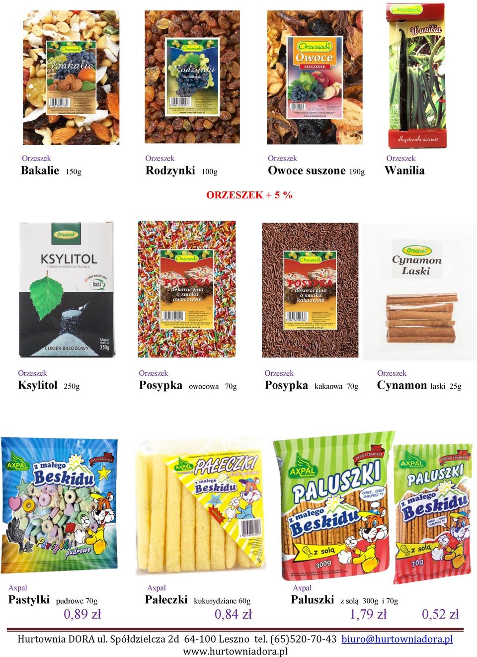 owocowa 70g Posypka kakaowa 70g Cynamon laski 25g Axpal Axpal Axpal Pastylki