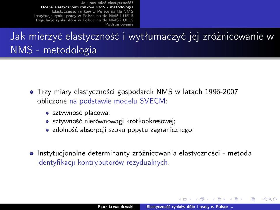 płacowa; sztywność nierównowagi krótkookresowej; zdolność absorpcji szoku popytu zagranicznego;