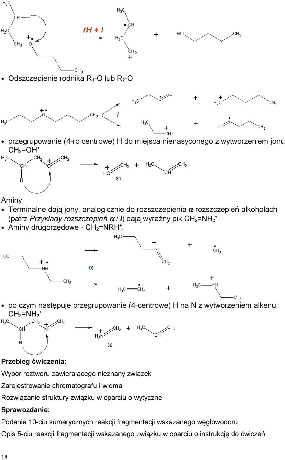 wytworzeniem alkenu i =NH 2 H 3 C 2 NH H 3 C 2 2 H 2 N H 30 Przebieg ćwiczenia: Wybór roztworu zawierającego nieznany związek Zarejestrowanie chromatografu i widma Rozwiązanie struktury