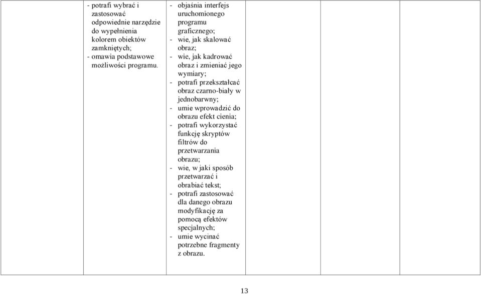 przekształcać obraz czarno-biały w jednobarwny; - umie wprowadzić do obrazu efekt cienia; - potrafi wykorzystać funkcję skryptów filtrów do przetwarzania