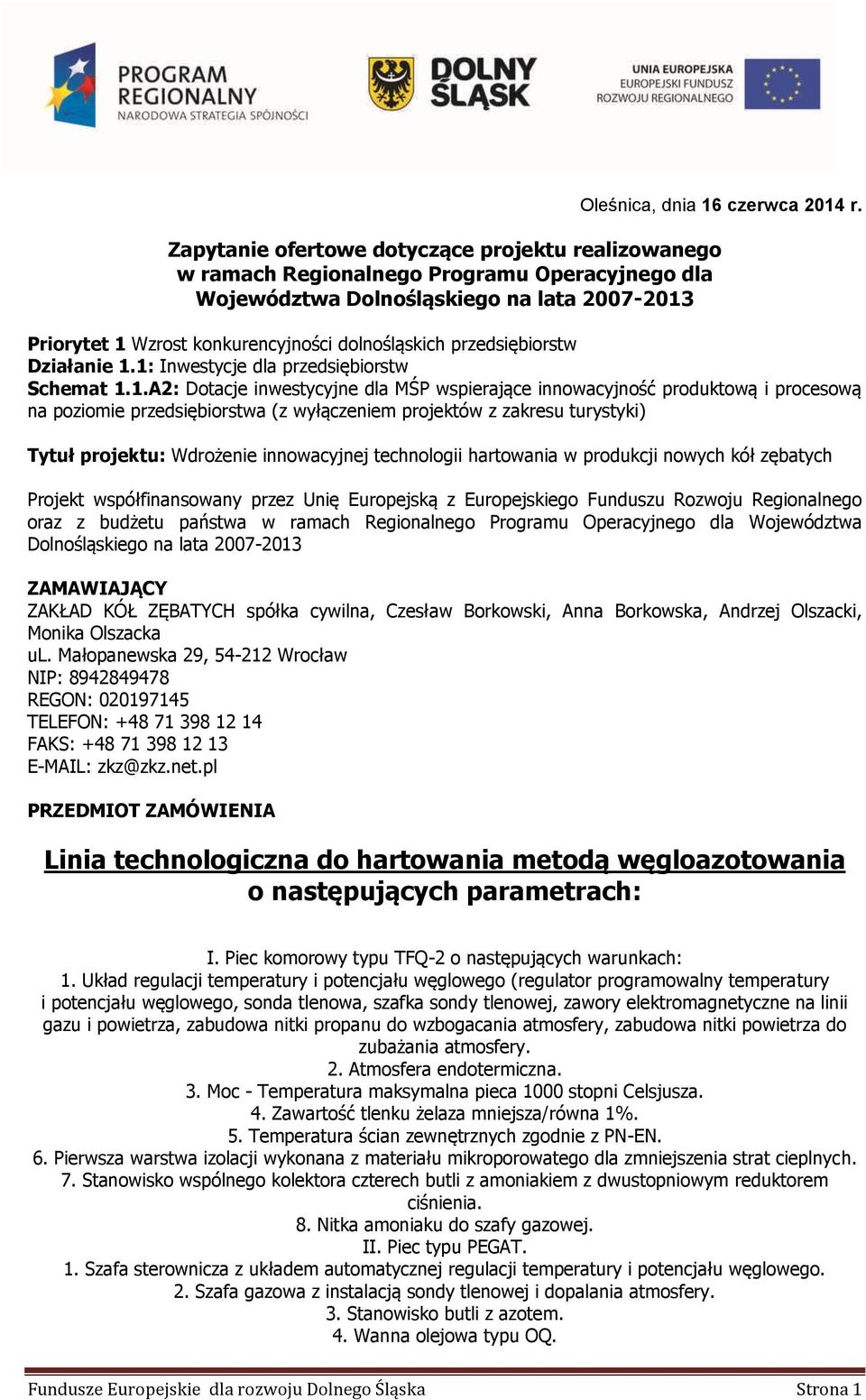 przedsiębiorstw Działanie 1.