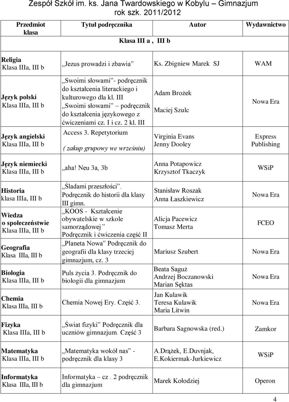 Neu 3a, 3b IIIa, III b Wiedza o społeczeństwie Podręcznik do historii dla klasy III gimn.