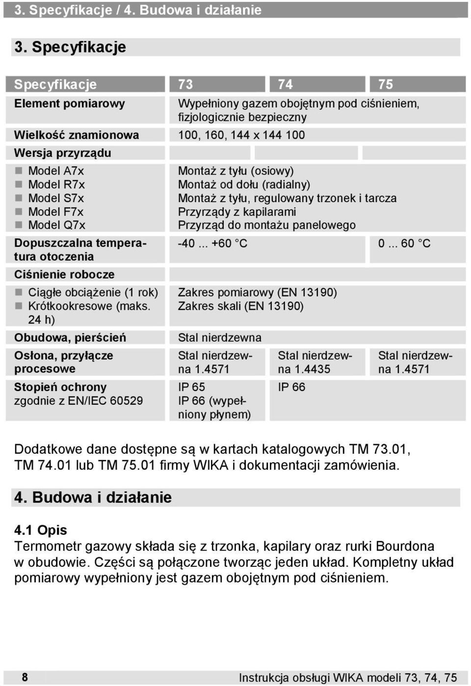R7x Model S7x Model F7x Model Q7x Dopuszczalna temperatura otoczenia Ciśnienie robocze Ciągłe obciążenie (1 rok) Krótkookresowe (maks.