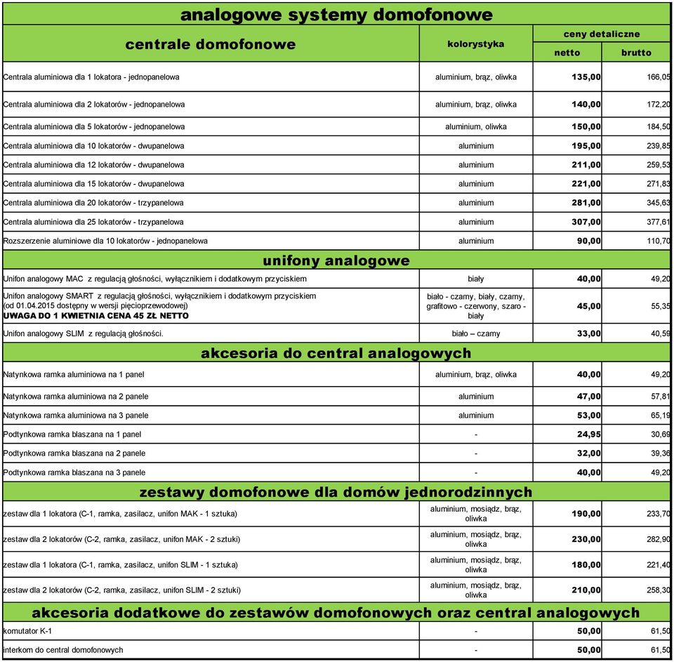 Centrala aluminiowa dla 20 lokatorów - trzypanelowa Centrala aluminiowa dla 25 lokatorów - trzypanelowa aluminium, brąz, 140,00 172,20 aluminium, 150,00 184,50 aluminium 195,00 239,85 aluminium