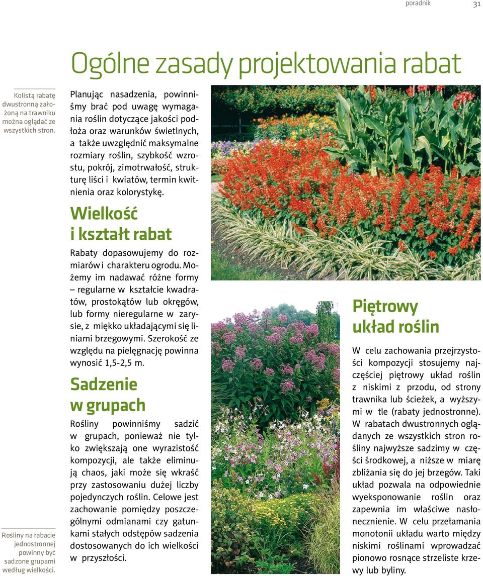Planując nasadzenia, powinniśmy brać pod uwagę wymagania roślin dotyczące jakości podłoża oraz warunków świetlnych, a także uwzględnić maksymalne rozmiary roślin, szybkość wzrostu, pokrój,