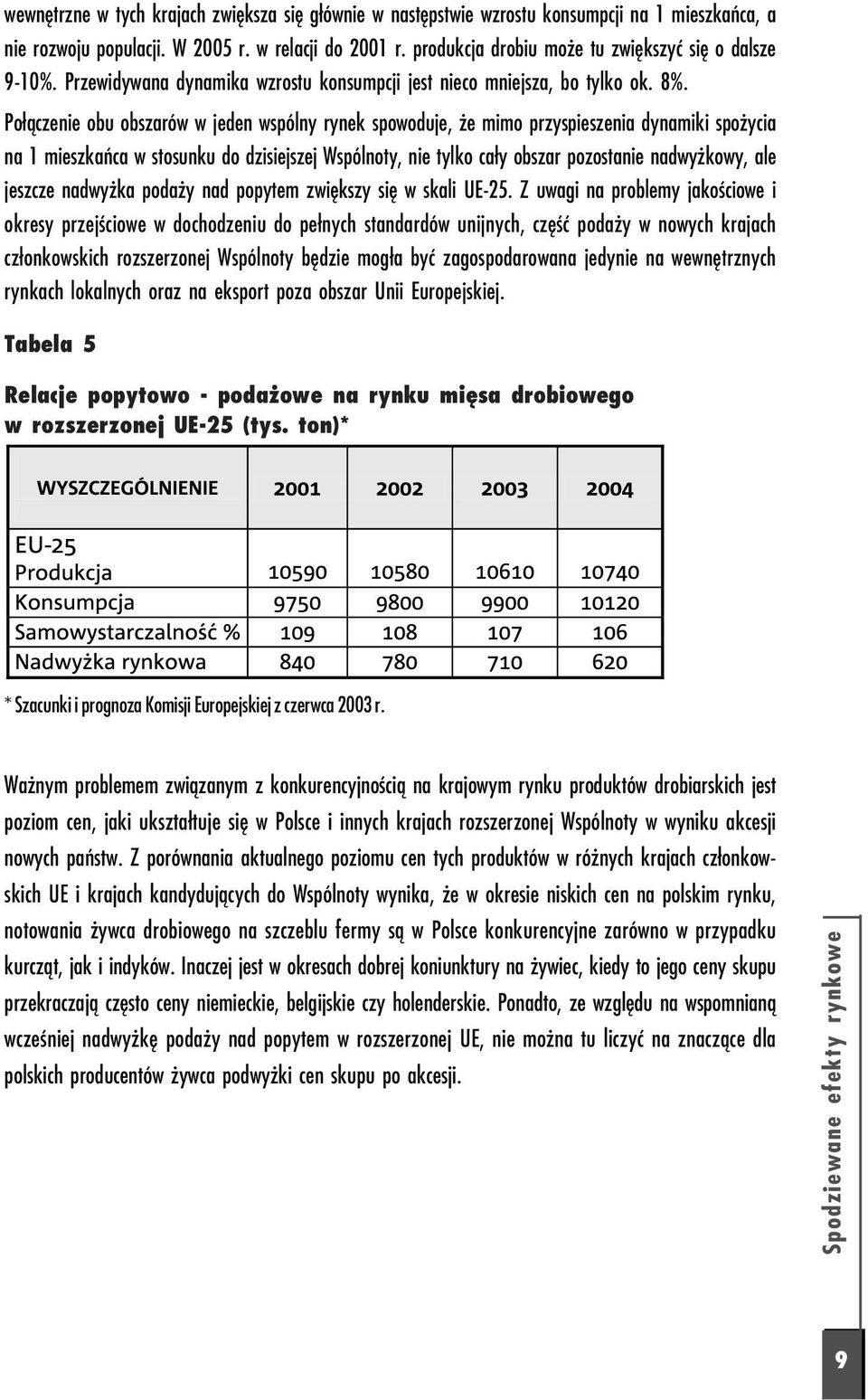 Połączenie obu obszarów w jeden wspólny rynek spowoduje, że mimo przyspieszenia dynamiki spożycia na 1 mieszkańca w stosunku do dzisiejszej Wspólnoty, nie tylko cały obszar pozostanie nadwyżkowy, ale