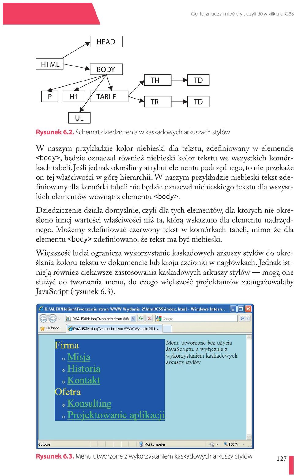 komórkach tabeli. Jeśli jednak określimy atrybut elementu podrzędnego, to nie przekaże on tej właściwości w górę hierarchii.