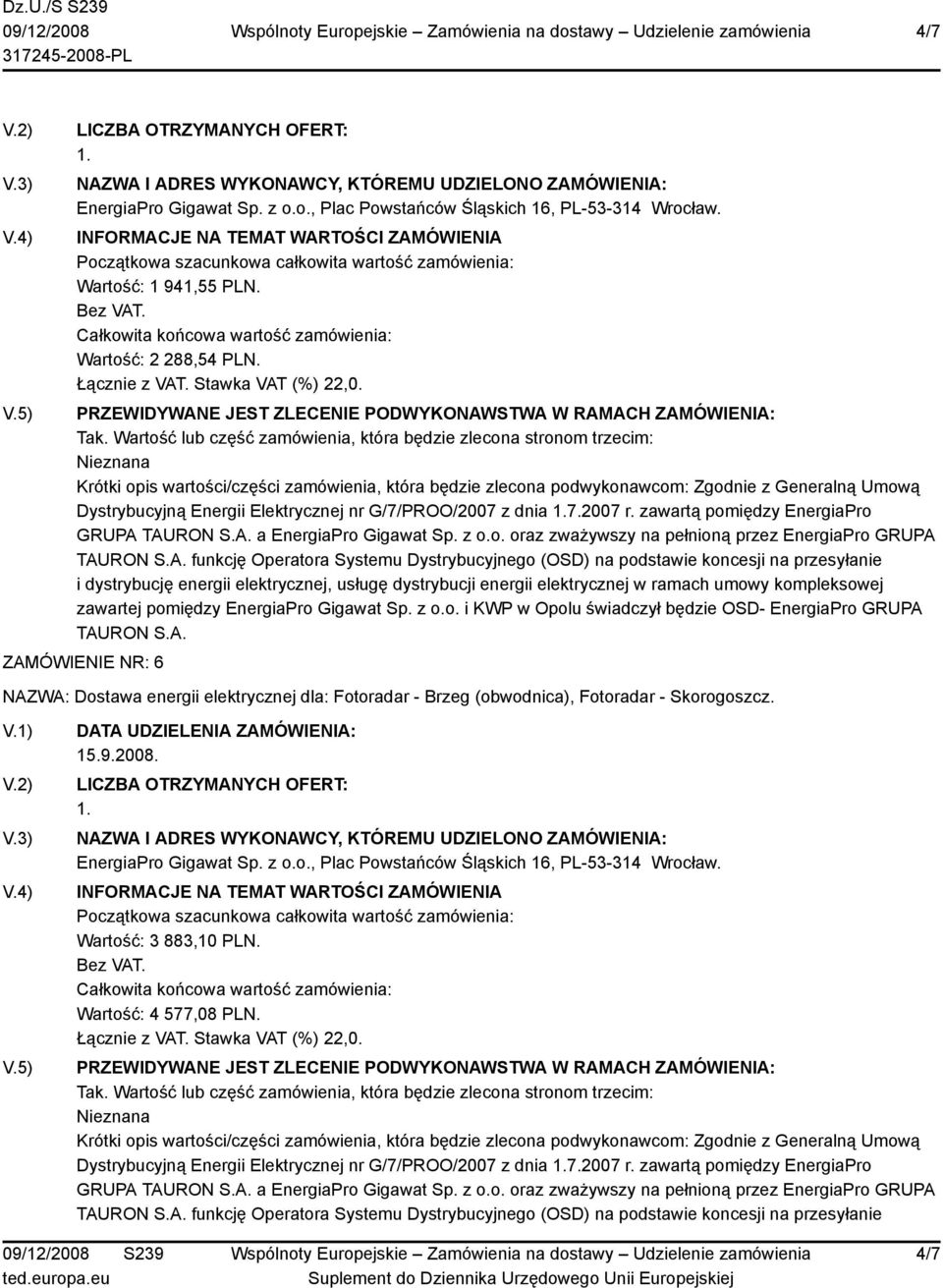 ć: 2 288,54 PLN. GRUPA a EnergiaPro 