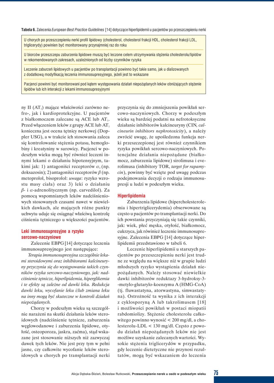 HDL, cholesterol frakcji LDL, triglicerydy) powinien być monitorowany przynajmniej raz do roku U biorców przeszczepu zaburzenia lipidowe muszą być leczone celem utrzymywania stężenia