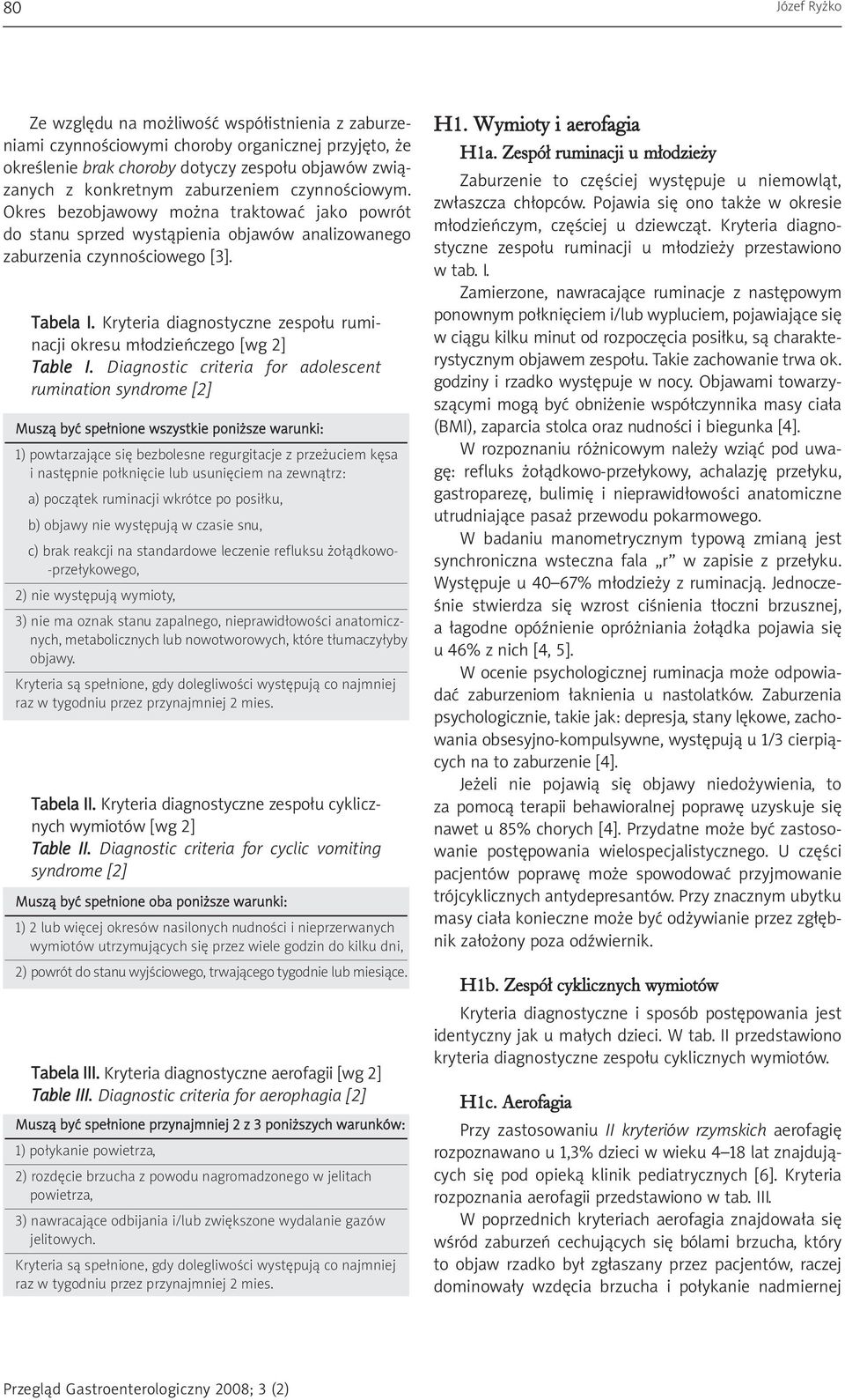 Kryteria diagnostyczne zespołu ruminacji okresu młodzieńczego [wg 2] Table I.