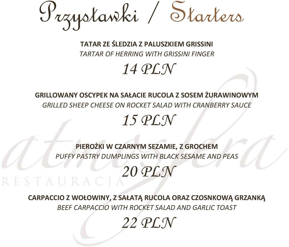 SAUCE 15 PLN PIEROŻKI W CZARNYM SEZAMIE, Z GROCHEM PUFFY PASTRY DUMPLINGS WITH BLACK SESAME AND PEAS 20 PLN