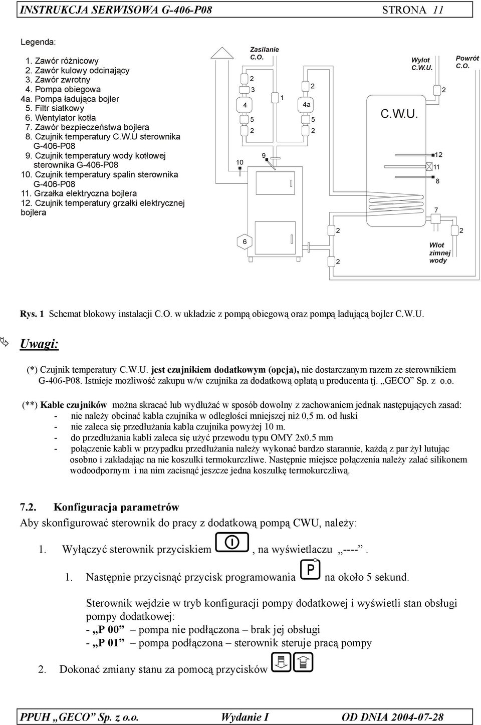Grzałka elektryczna bojlera 12. Czujnik temperatury grzałki elektrycznej bojlera 10 Zasilanie C.O. 2 2 3 1 4 4a 5 5 2 2 9 C.W.U. Wylot C.W.U. 8 7 2 12 11 Powrót C.O. 6 2 2 Wlot zimnej wody 2 Rys.
