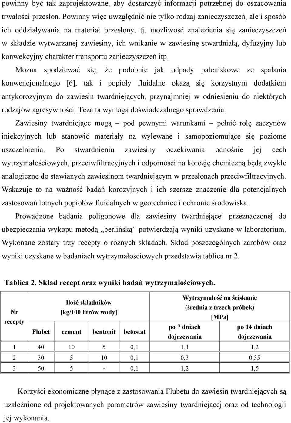 możliwość znalezienia się zanieczyszczeń w składzie wytwarzanej zawiesiny, ich wnikanie w zawiesinę stwardniałą, dyfuzyjny lub konwekcyjny charakter transportu zanieczyszczeń itp.