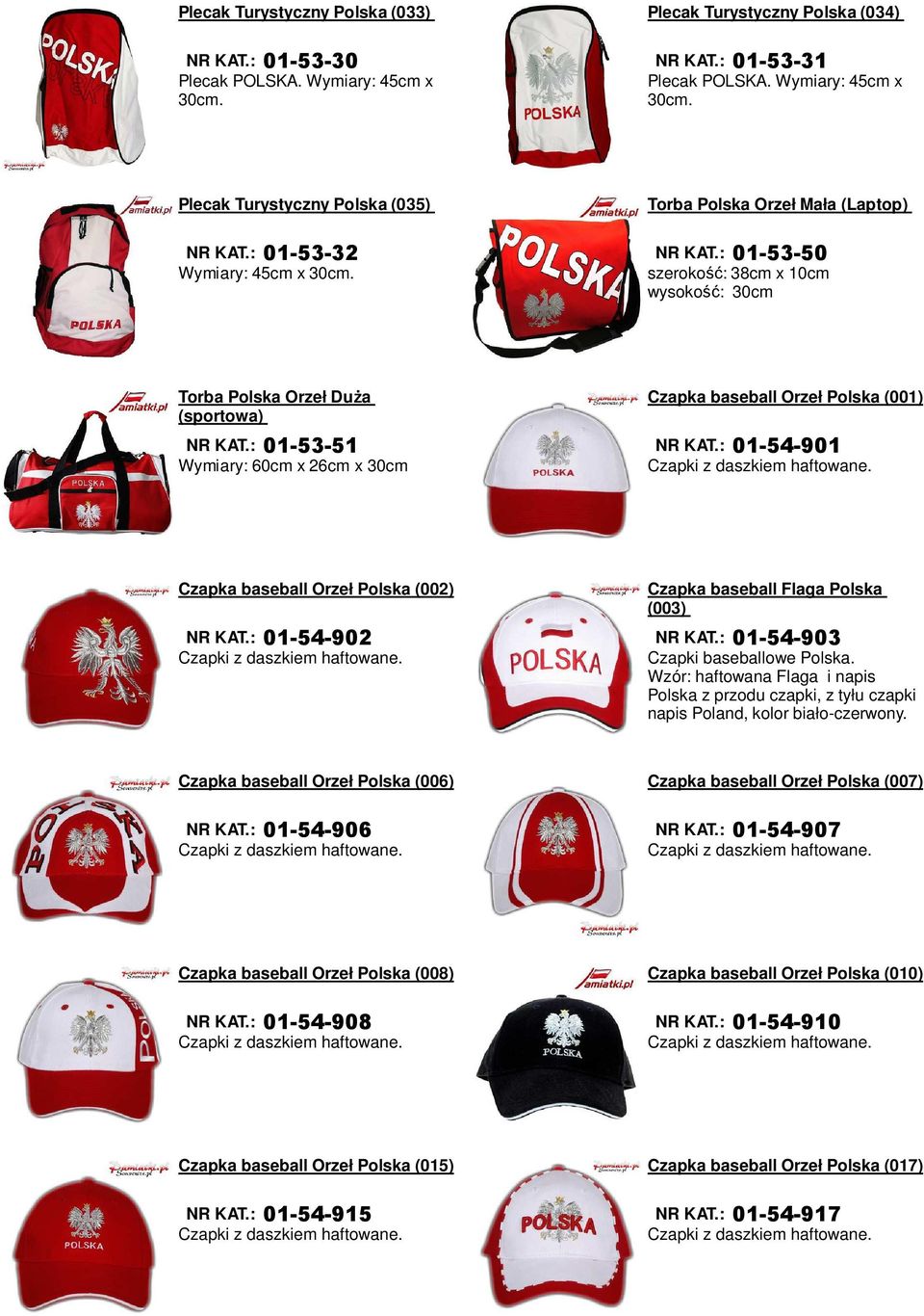 Czapka baseball Orzeł Polska (002) 01-54-902 Czapka baseball Flaga Polska (003) 01-54-903 Czapki baseballowe Polska.