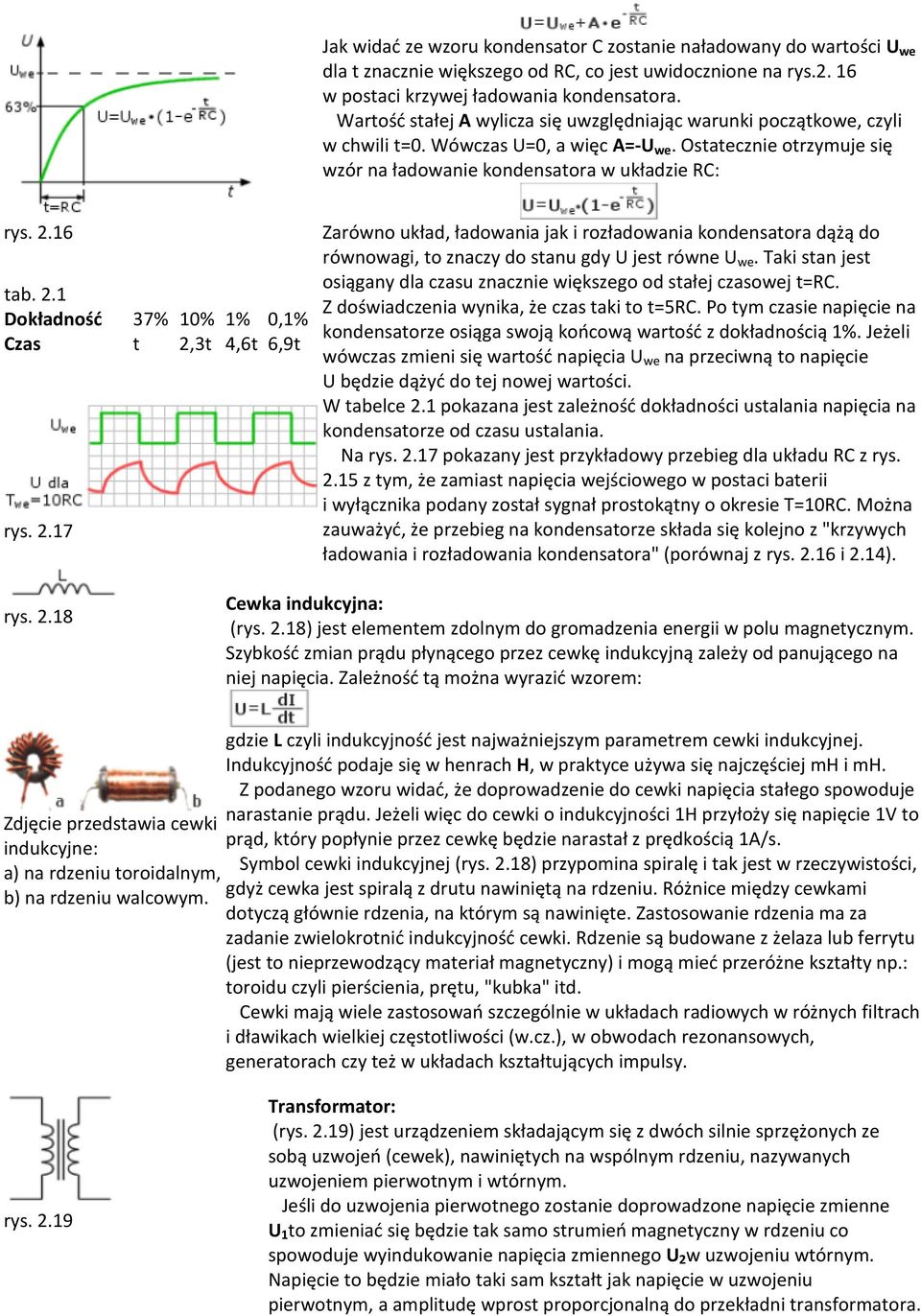 2.1 Dokładność 37% 10% 1% 0,1% Czas t 2,3t 4,6t 6,9t Zarówno układ, ładowania jak i rozładowania kondensatora dążą do równowagi, to znaczy do stanu gdy U jest równe U we.