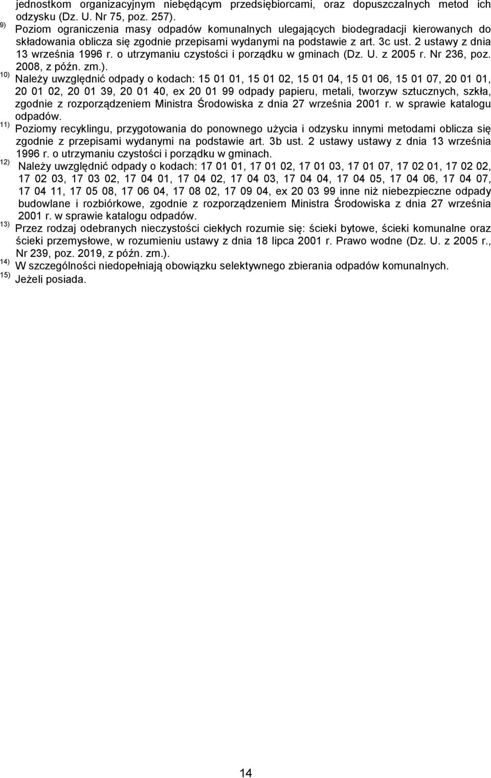 o utrzymaniu czystości i porządku w gminach (Dz. U. z 2005 r. Nr 236, poz. 2008, z późn. zm.).