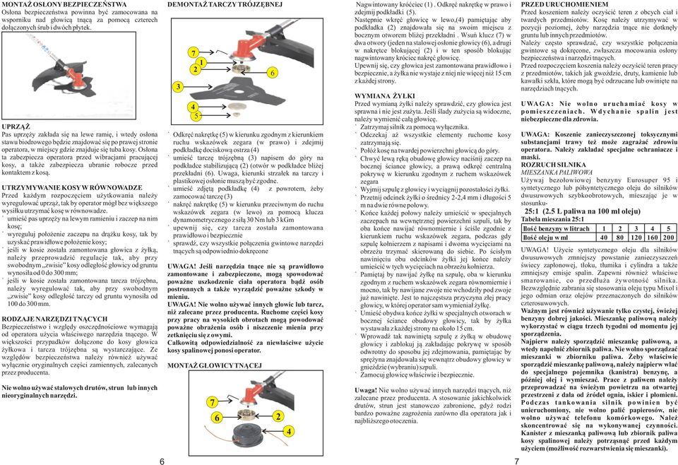 Osłona ta zabezpiecza operatora przed wibracjami pracującej kosy, a także zabezpiecza ubranie robocze przed kontaktem z kosą.