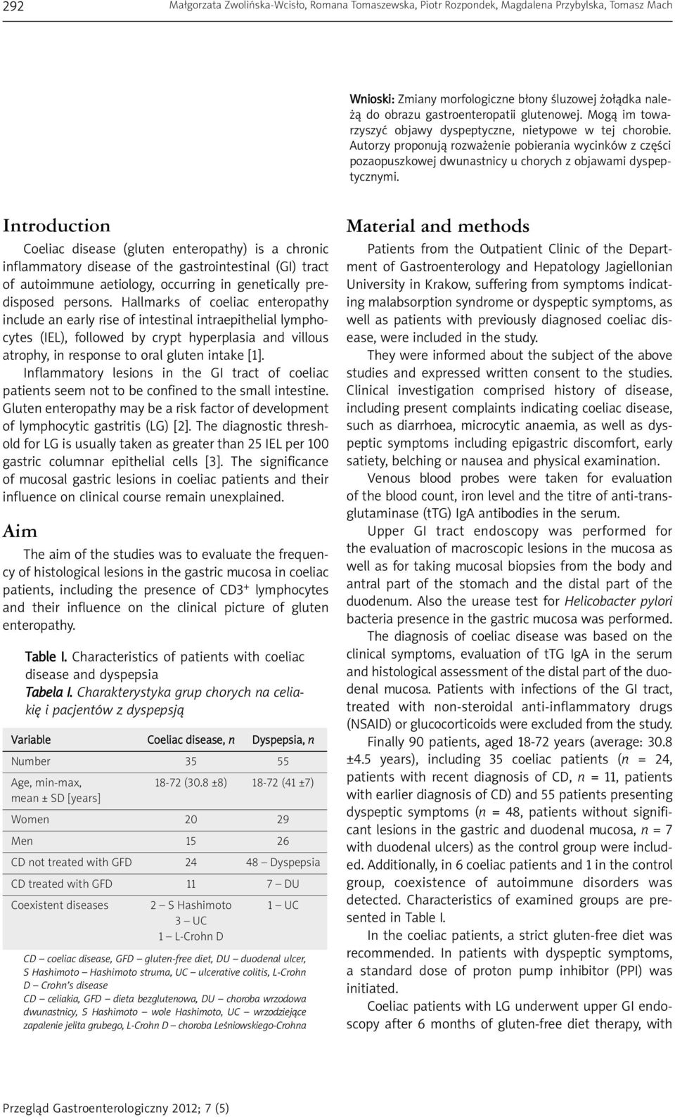 Introduction Coeliac disease (gluten enteropathy) is a chronic inflammatory disease of the gastrointestinal (GI) tract of autoimmune aetiology, occurring in genetically predisposed persons.