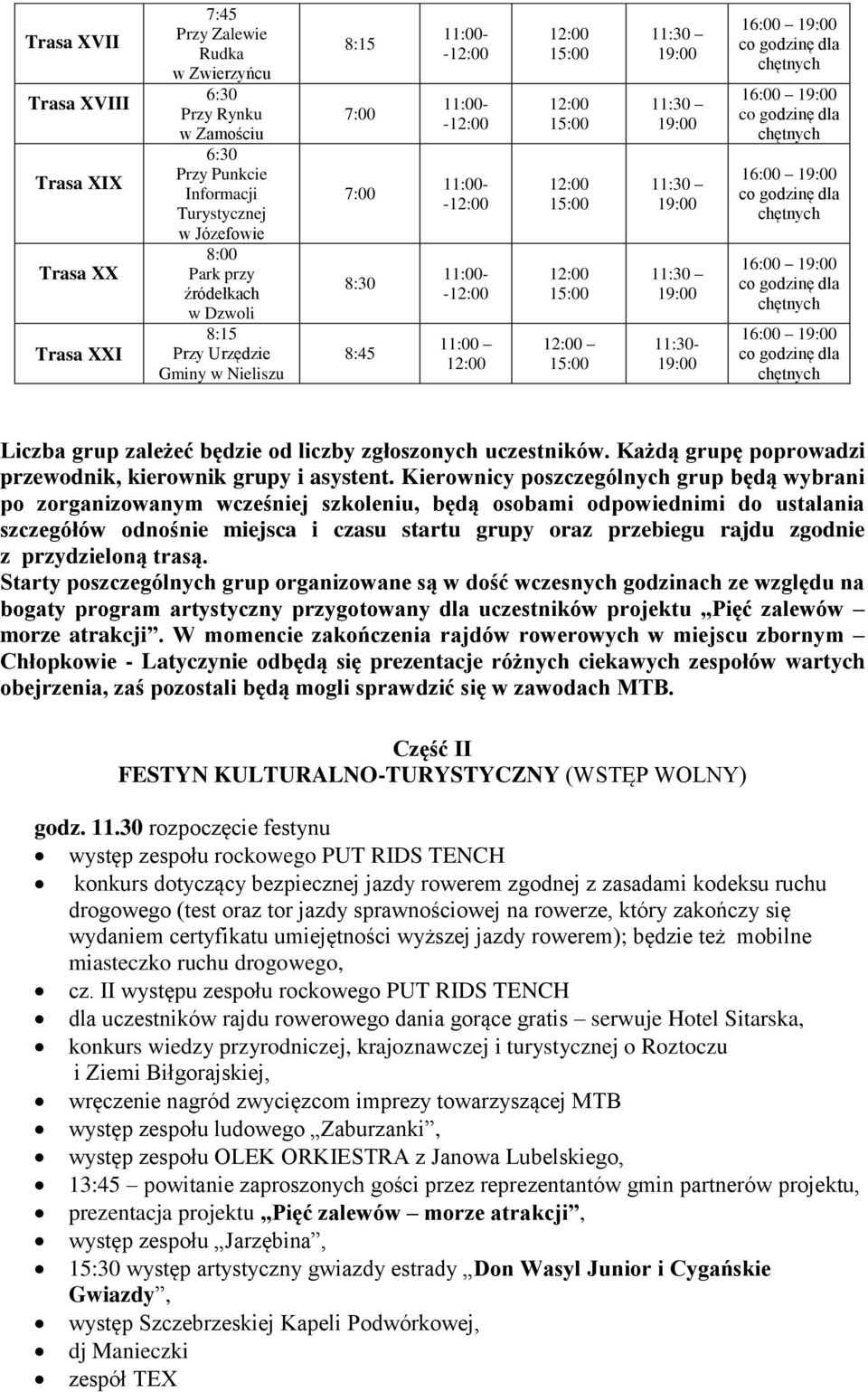 Każdą grupę poprowadzi przewodnik, kierownik grupy i asystent.