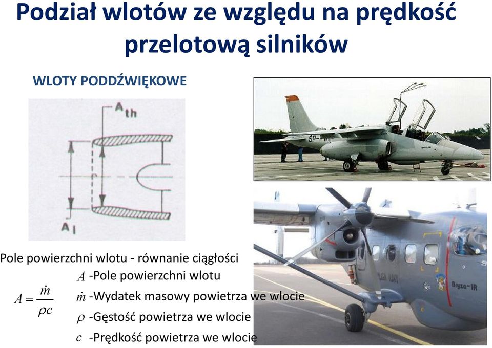 ciągłości m A A -Pole powierzchni wlotu m -Wydatek masowy