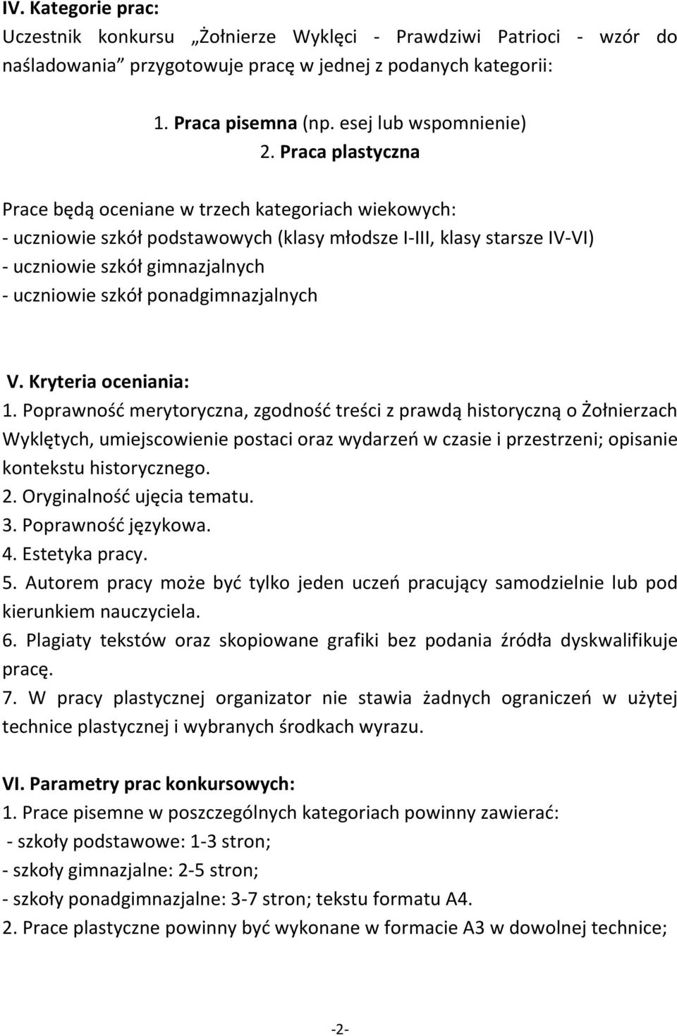 ponadgimnazjalnych V. Kryteria oceniania: 1.