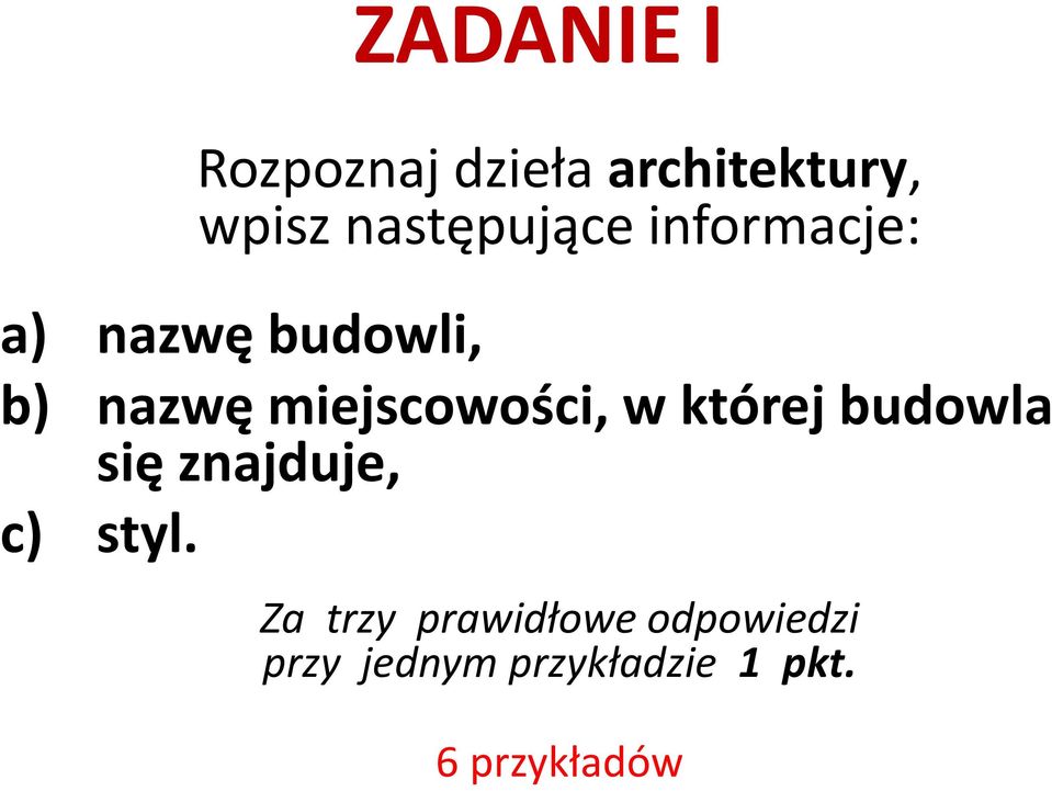 miejscowości, w której budowla się znajduje, c) styl.