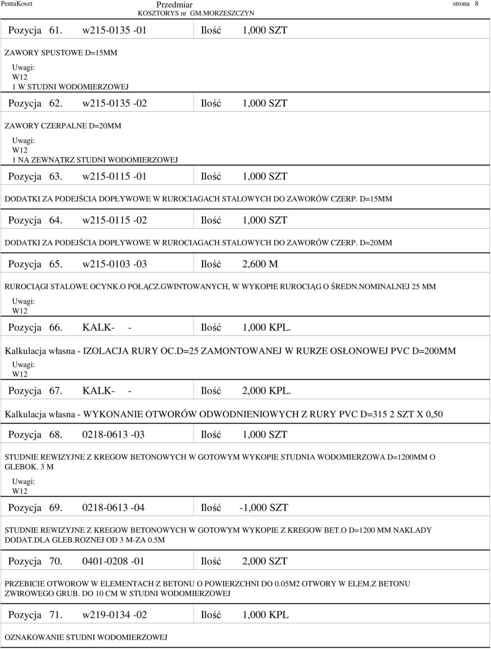 w215-0115 -01 Ilość 1,000 SZT DODATKI ZA PODEJŚCIA DOPŁYWOWE W RUROCIAGACH STALOWYCH DO ZAWORÓW CZERP. D=15MM Pozycja 64.