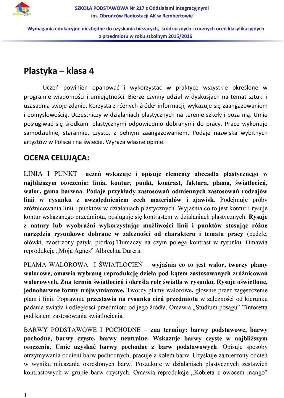 Umie posługiwać się środkami plastycznymi odpowiednio dobranymi do pracy. Prace wykonuje samodzielnie, starannie, czysto, z pełnym zaangażowaniem.