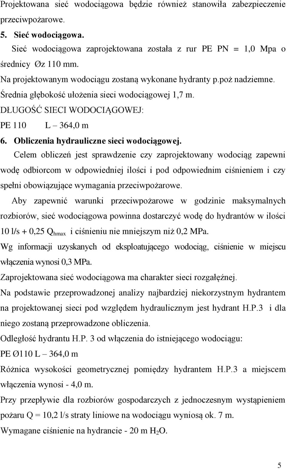 Obliczenia hydrauliczne sieci wodociągowej.
