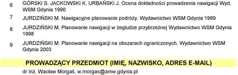 Planowanie nawigacji w żegludze przybrzeżnej Wydawnictwo WSM Gdynia 99 JURDZIŃSKI M.