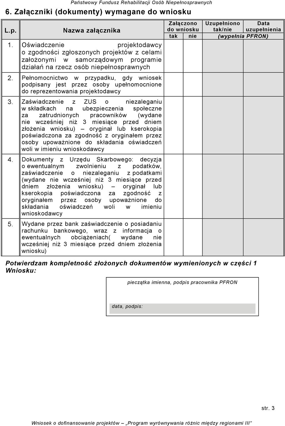 Pełnomocnictwo w przypadku, gdy wniosek podpisany jest przez osoby upełnomocnione do reprezentowania projektodawcy 3.