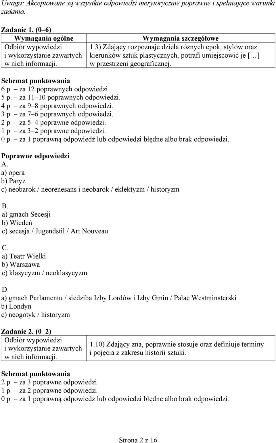 za 11 10 poprawnych odpowiedzi. 4 p. za 9 8 poprawnych odpowiedzi. 3 p. za 7 6 poprawnych odpowiedzi. 2 p. za 5 4 poprawne odpowiedzi. 1 p. za 3 2 poprawne odpowiedzi. 0 p.