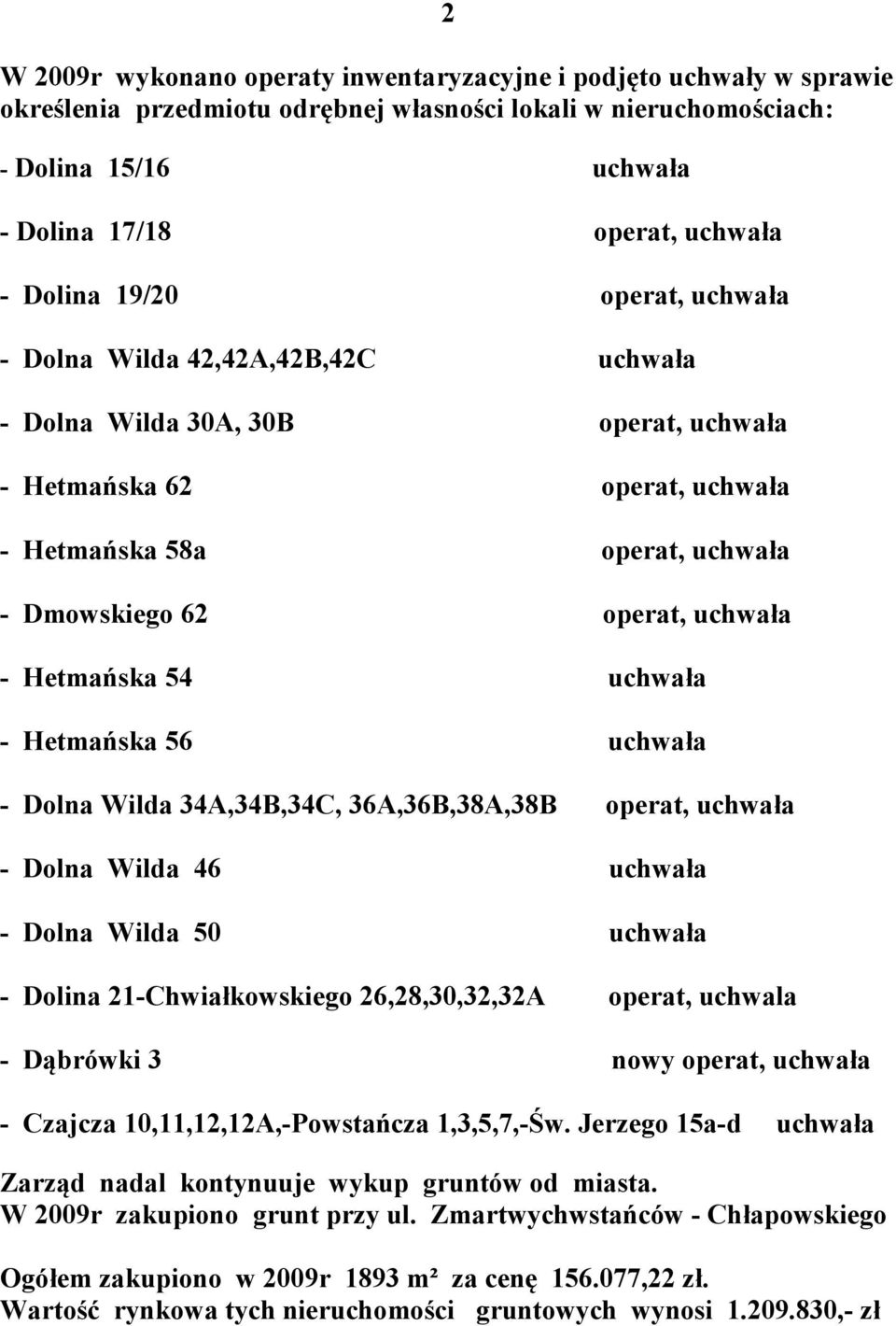 - Hetmańska 54 uchwała - Hetmańska 56 uchwała - Dolna Wilda 34A,34B,34C, 36A,36B,38A,38B operat, uchwała - Dolna Wilda 46 uchwała - Dolna Wilda 50 uchwała - Dolina 21-Chwiałkowskiego 26,28,30,32,32A